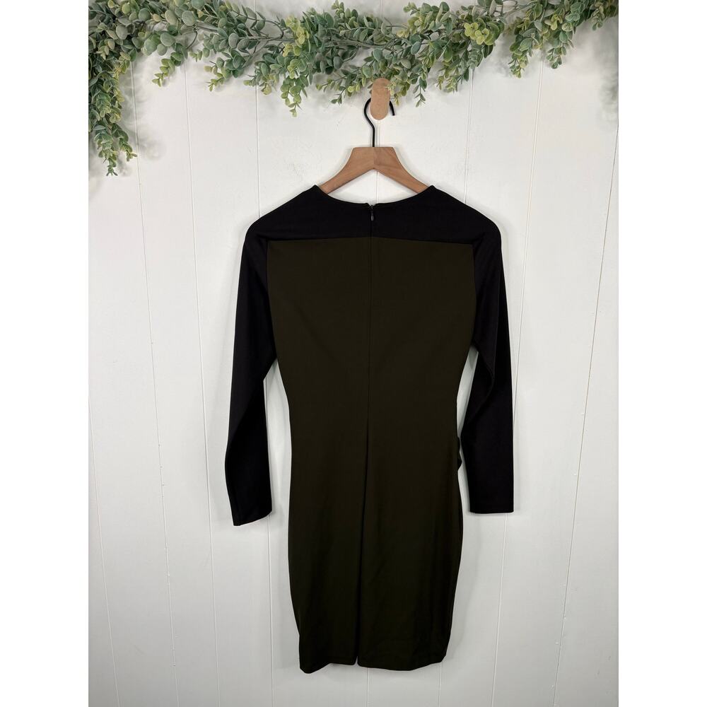 Zara Olive Green Crepe Draped Sheath Dress XS Black Long Sleeve - Picture 5 of 7
